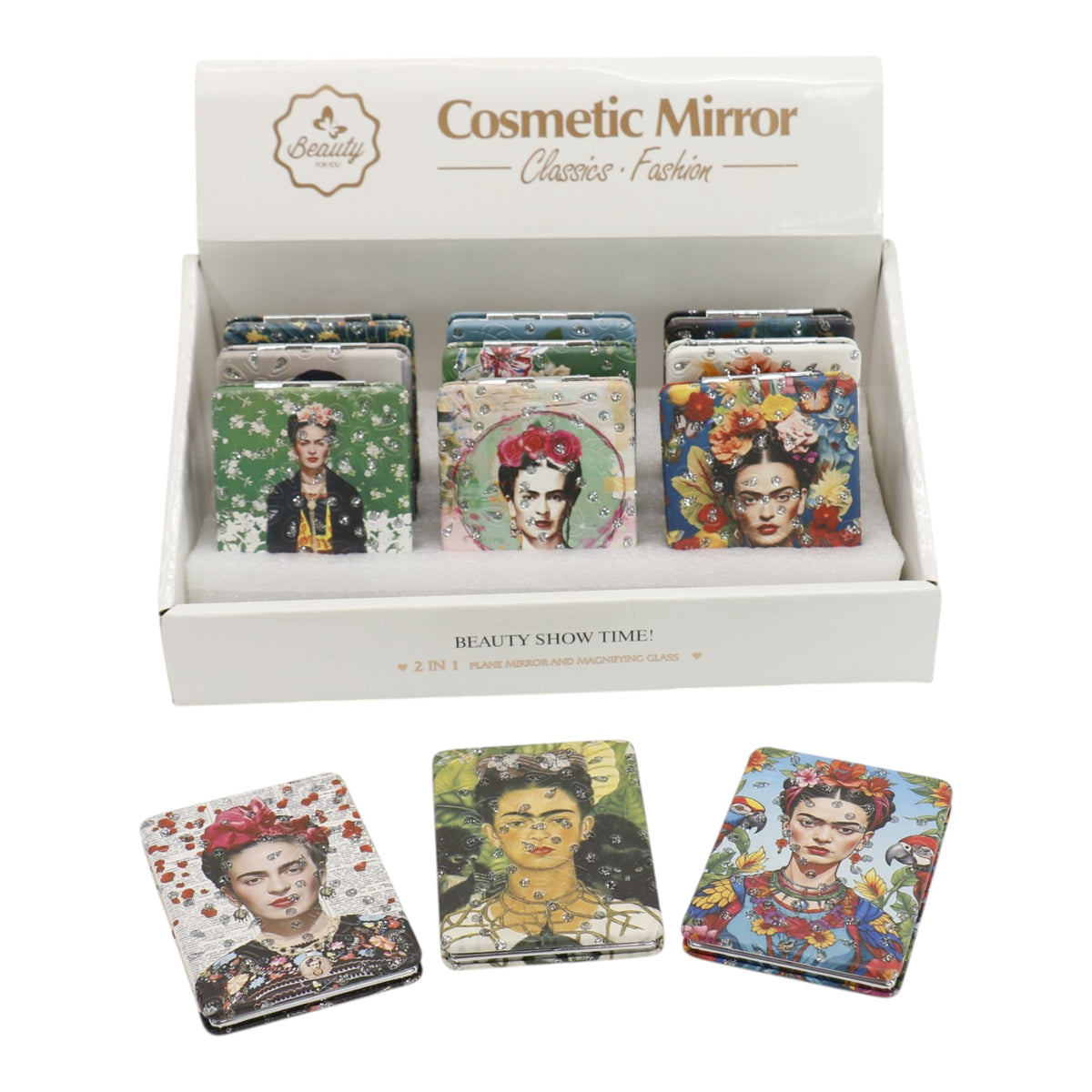 Frida Kahlo Rectangular Glitter Compact Makeup Mirror JM6423-10 (12PC)