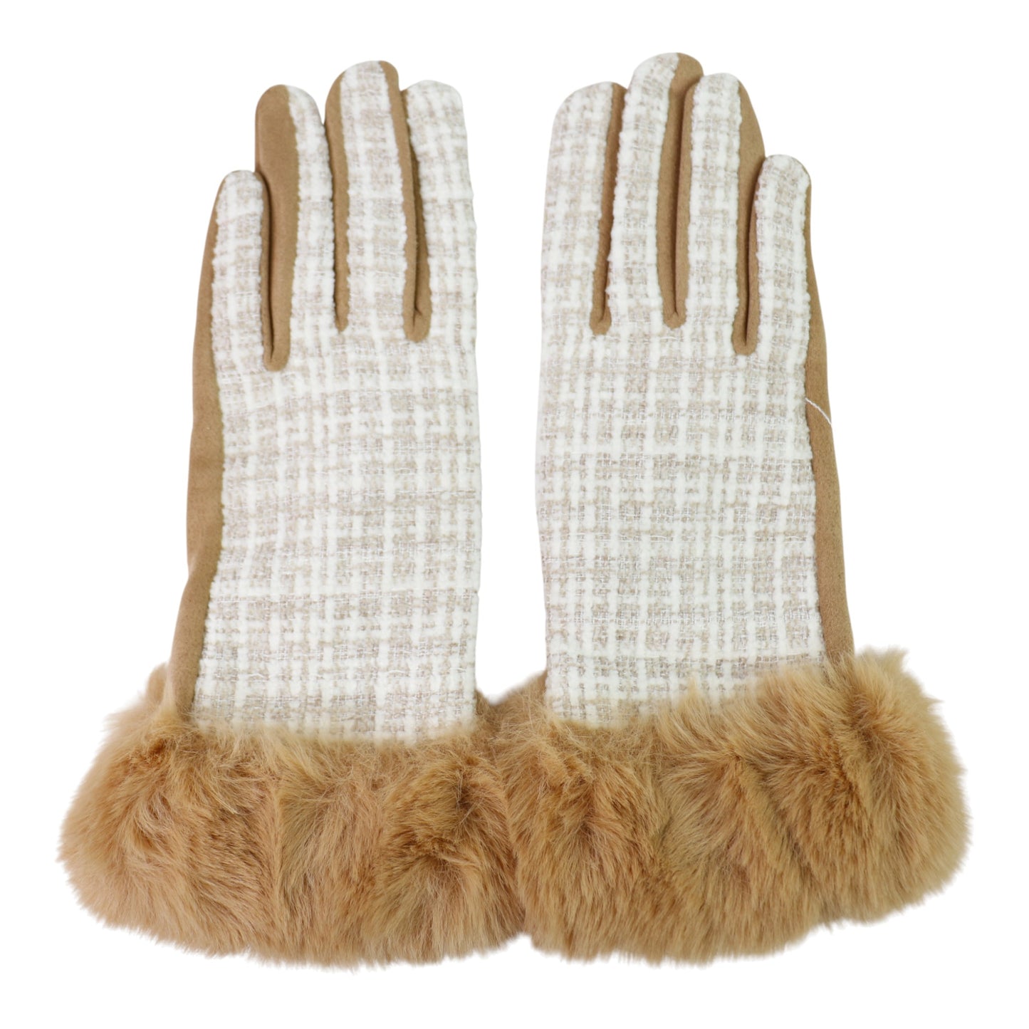 Women's Fur Check Pattern Touch Screen Gloves GL184 (12PAIR)