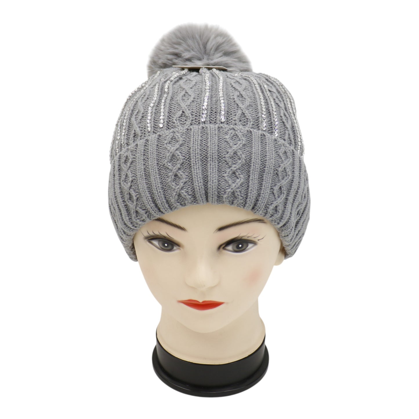Pom Pom Rhinestone Decor Beanie H20-42. (12PC)