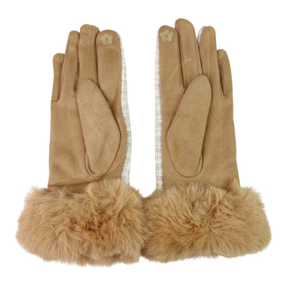 Women's Fur Check Pattern Touch Screen Gloves GL184 (12PAIR)