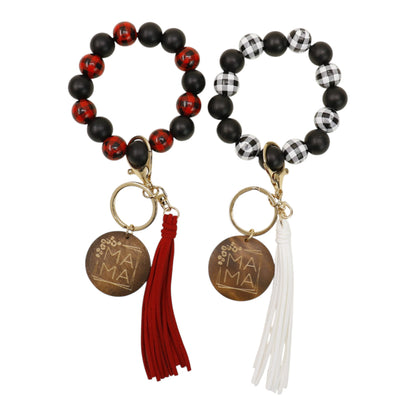 Multi Color Beaded Keychain Bracelet With Tassel JK6226-2. (12PC)