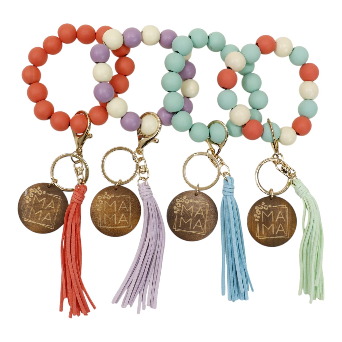 Multi Color Beaded Keychain Bracelet With Tassel JK6226-2. (12PC)
