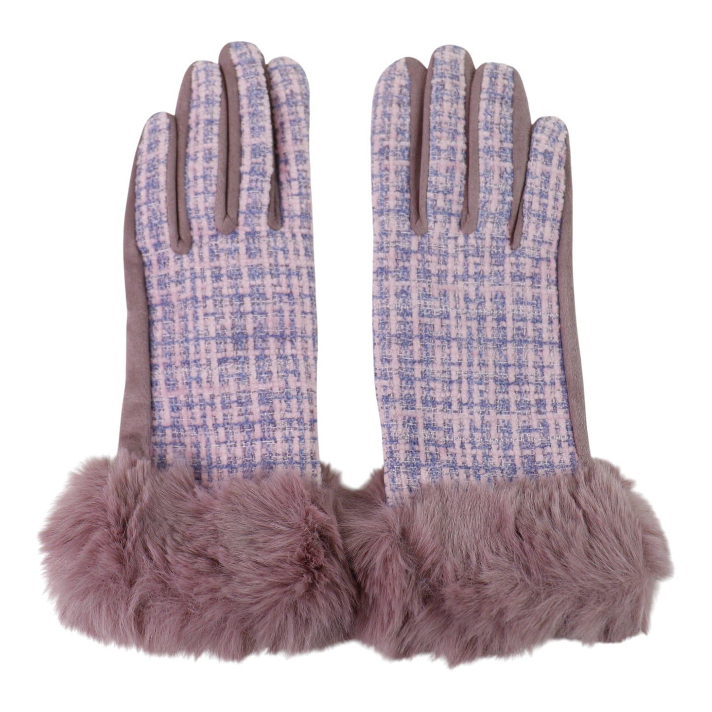 Women's Fur Check Pattern Touch Screen Gloves GL184 (12PAIR)