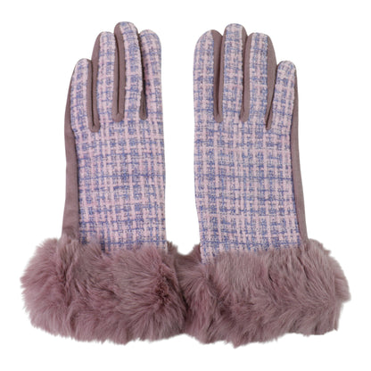 Women's Fur Check Pattern Touch Screen Gloves GL184 (12PAIR)