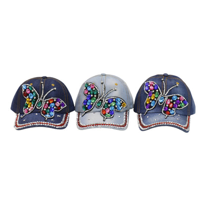 Women's Denim Rhinestone Rainbow Butterfly Cap HA6323-30 (12PC)