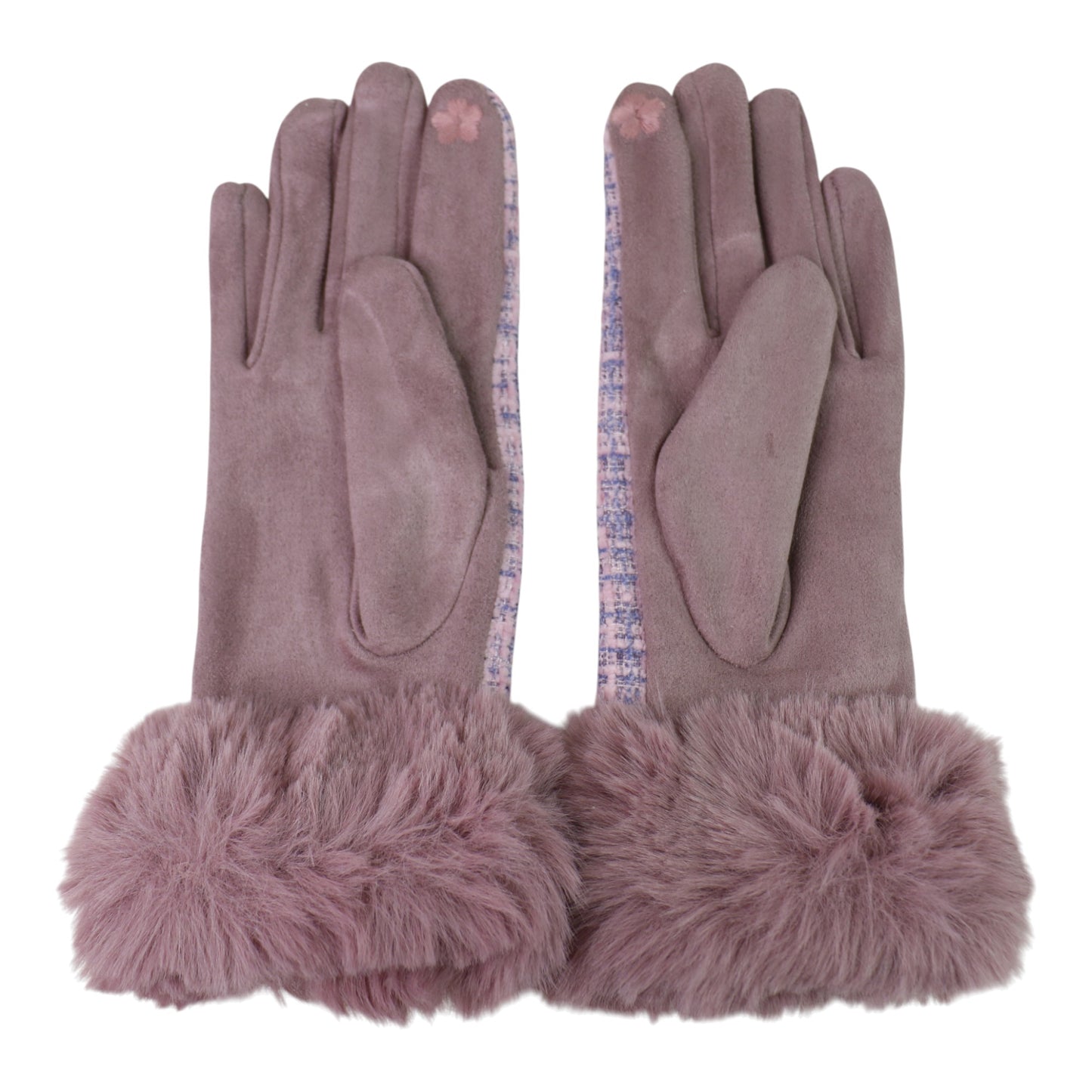 Women's Fur Check Pattern Touch Screen Gloves GL184 (12PAIR)