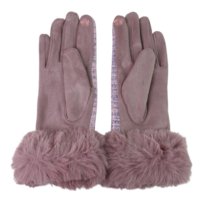 Women's Fur Check Pattern Touch Screen Gloves GL184 (12PAIR)