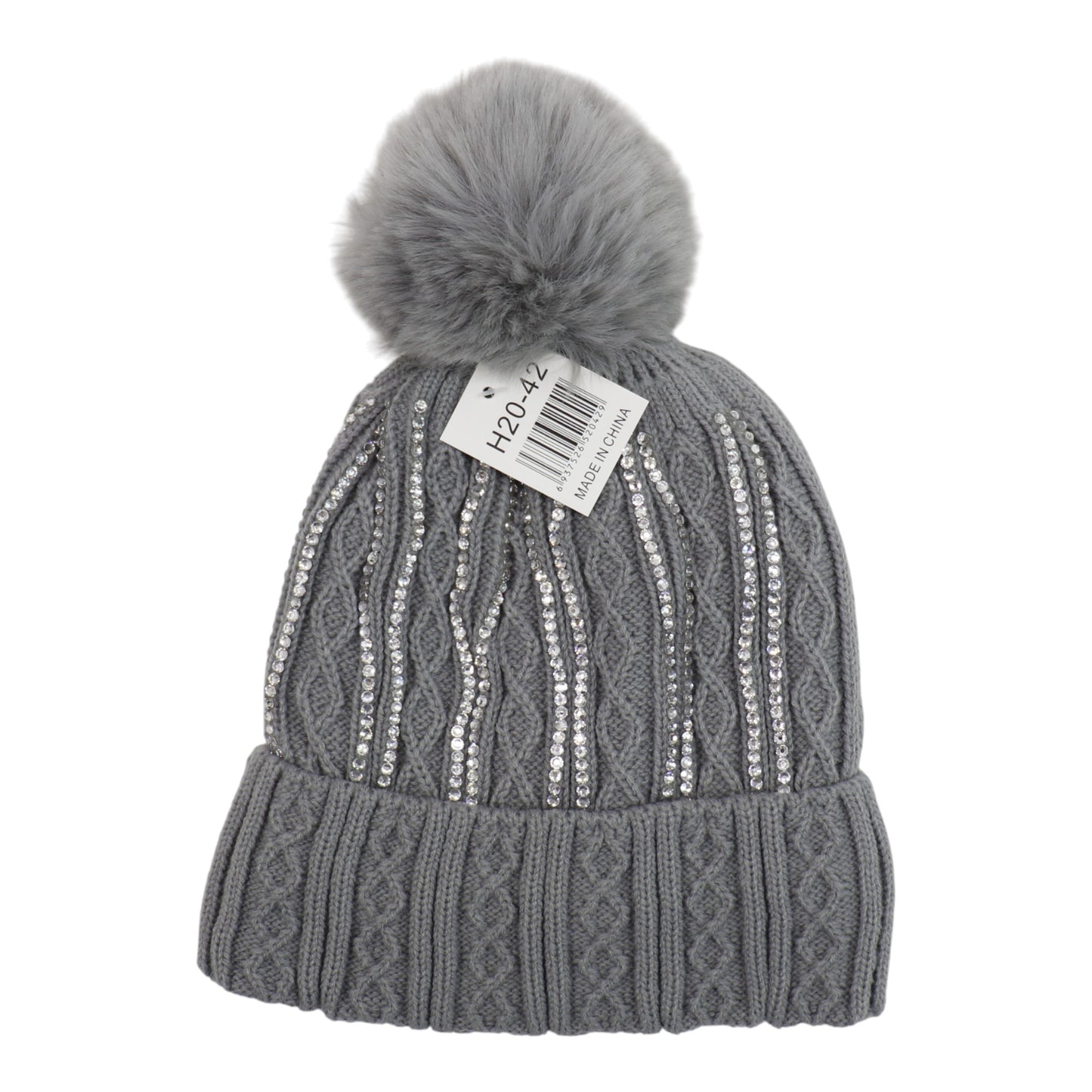 Pom Pom Rhinestone Decor Beanie H20-42. (12PC)