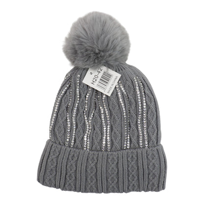 Pom Pom Rhinestone Decor Beanie H20-42. (12PC)