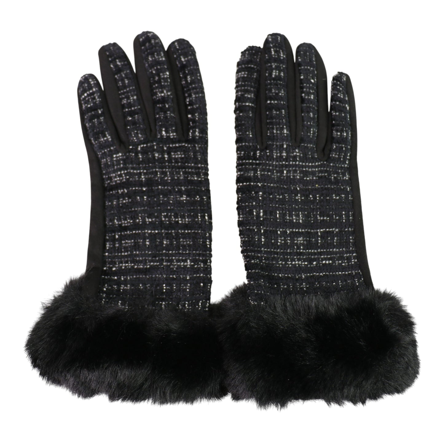 Women's Fur Check Pattern Touch Screen Gloves GL184 (12PAIR)