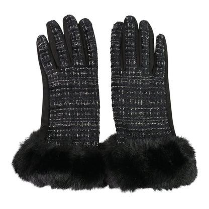 Women's Fur Check Pattern Touch Screen Gloves GL184 (12PAIR)