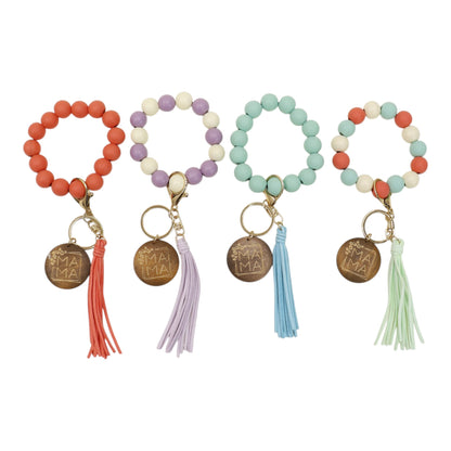 Multi Color Beaded Keychain Bracelet With Tassel JK6226-2. (12PC)
