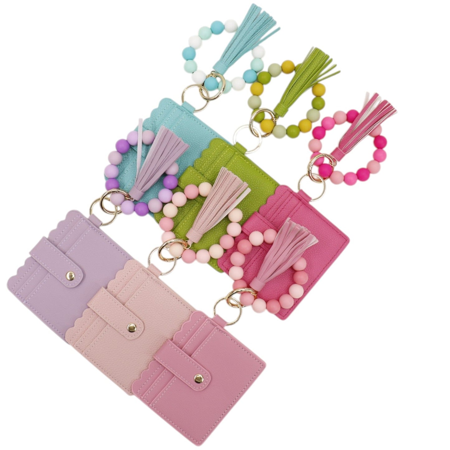 Silicone Bracelet with Multi Color Leather Wallet Tassel JB6126-18 (12PC)
