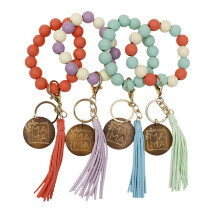 Multi Color Beaded Keychain Bracelet With Tassel JK6226-2. (12PC)