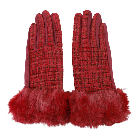 Women's Fur Check Pattern Touch Screen Gloves GL184.. (12PAIR)