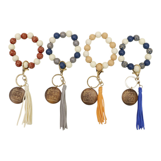 Multi Color Beaded Keychain Bracelet With Tassel JK6226-1 (12PC)