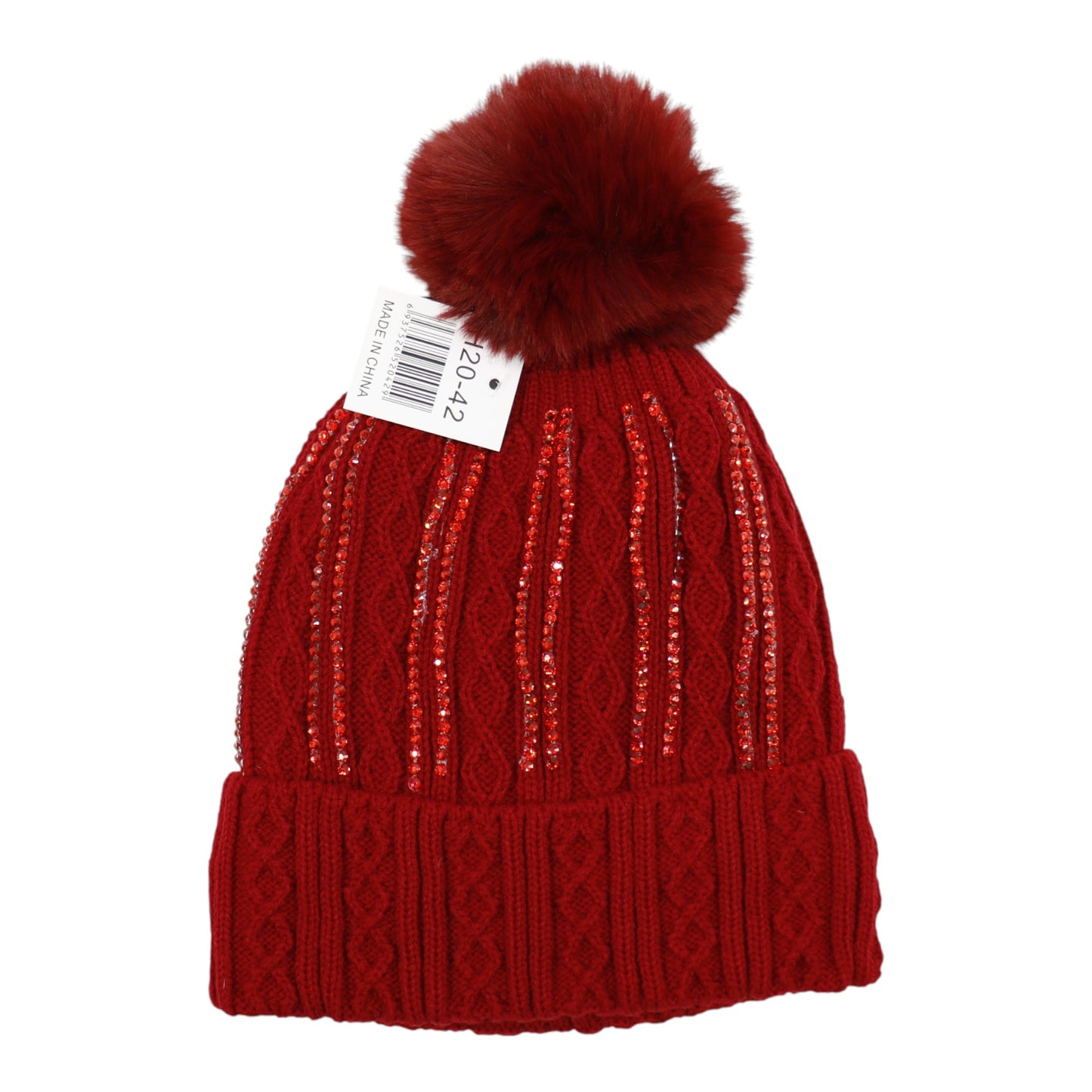 Pom Pom Rhinestone Decor Beanie H20-42. (12PC)
