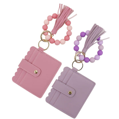Silicone Bracelet with Multi Color Leather Wallet Tassel JB6126-18 (12PC)