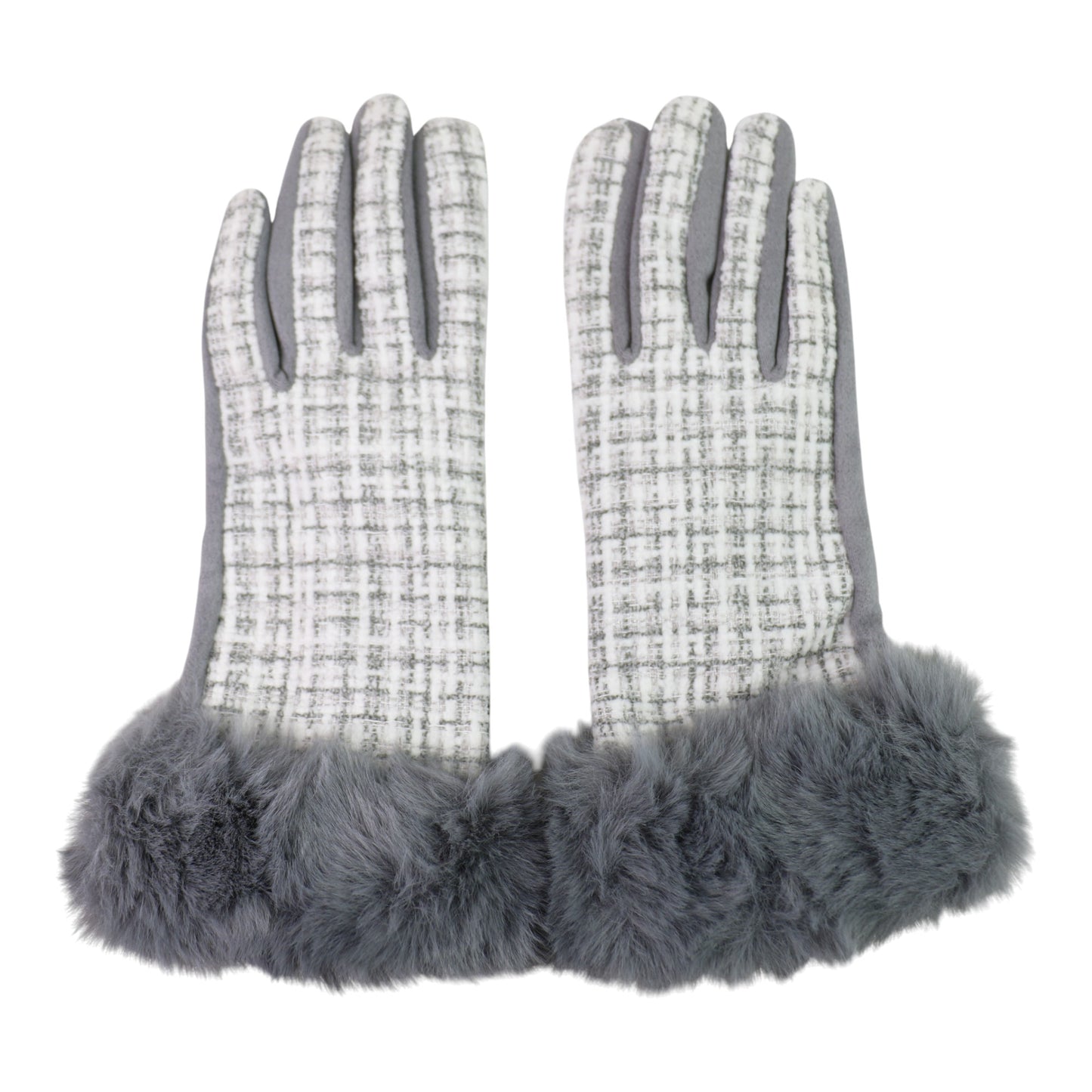 Women's Fur Check Pattern Touch Screen Gloves GL184 (12PAIR)