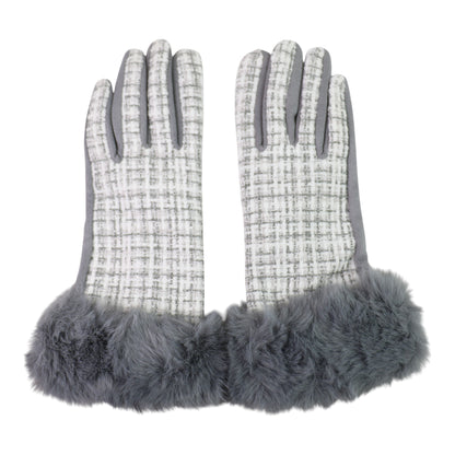 Women's Fur Check Pattern Touch Screen Gloves GL184 (12PAIR)