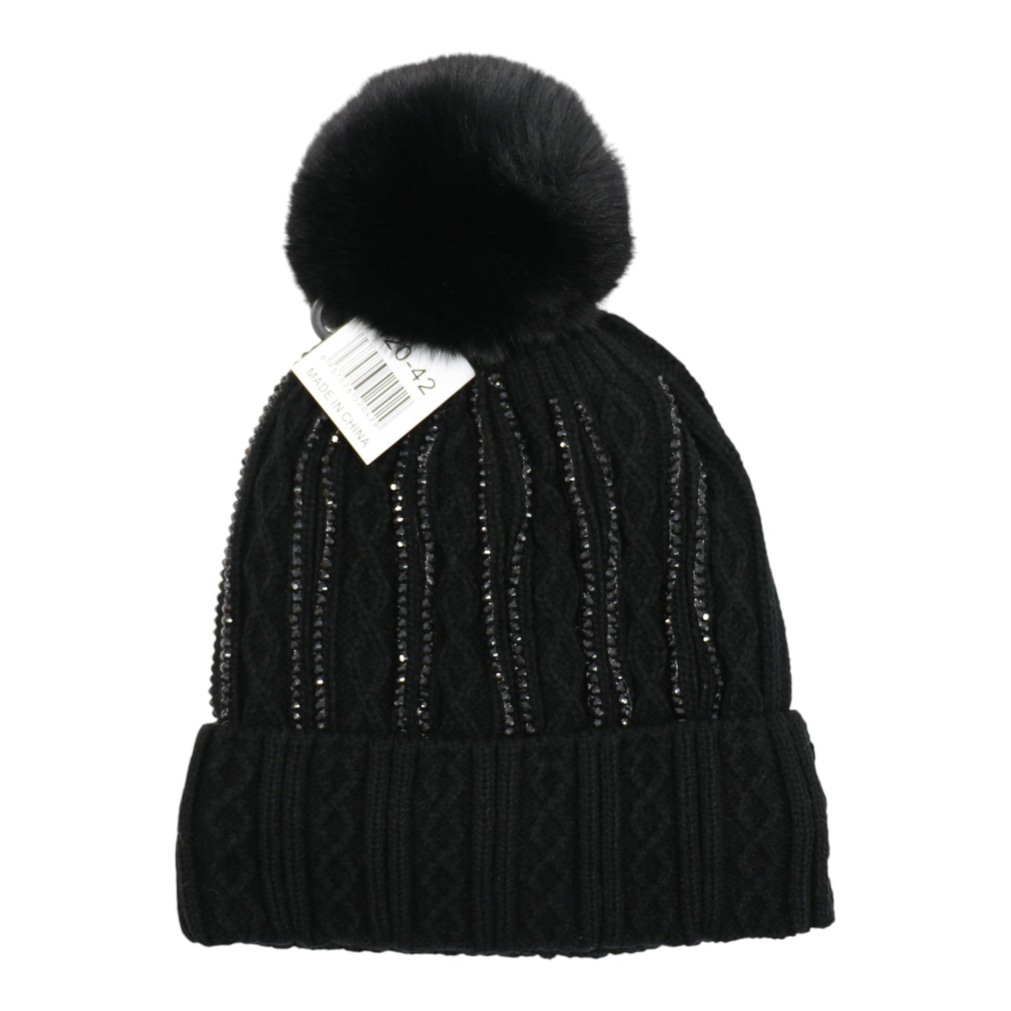 Pom Pom Rhinestone Decor Beanie H20-42. (12PC)