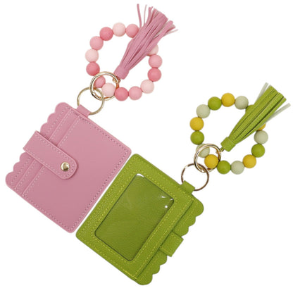 Silicone Bracelet with Multi Color Leather Wallet Tassel JB6126-18 (12PC)