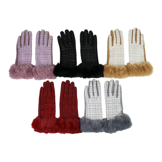 Women's Fur Check Pattern Gloves GL184 .(12PAIR)