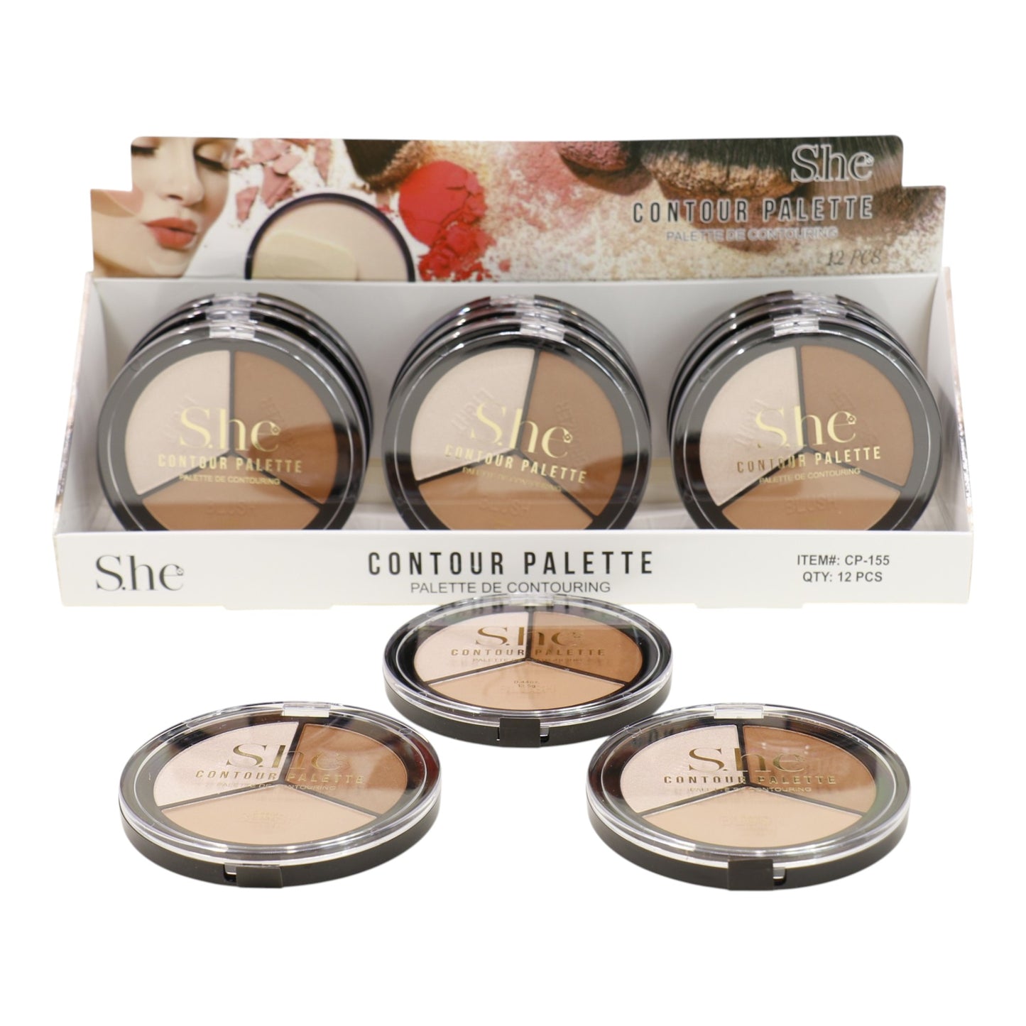 S.he Compact 3 Colors Contour Palette CP155. (12PK)