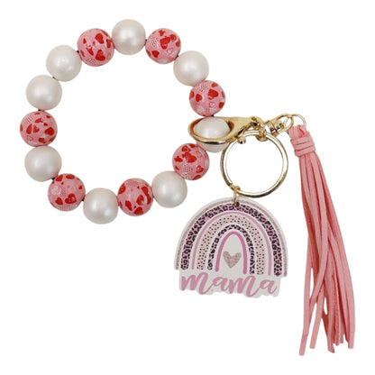 Multi Color Beaded Keychain Bracelet With Tassel JK6226-1 (12PC)