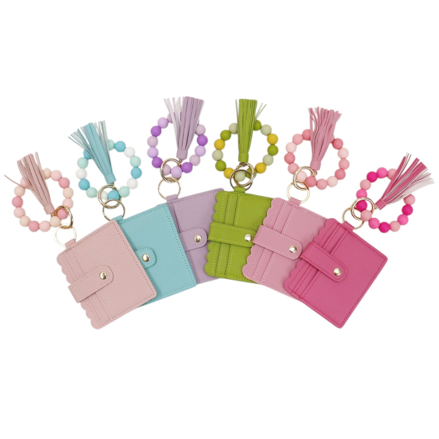 Silicone Bracelet with Multi Color Leather Wallet Tassel JB6126-18 (12PC)