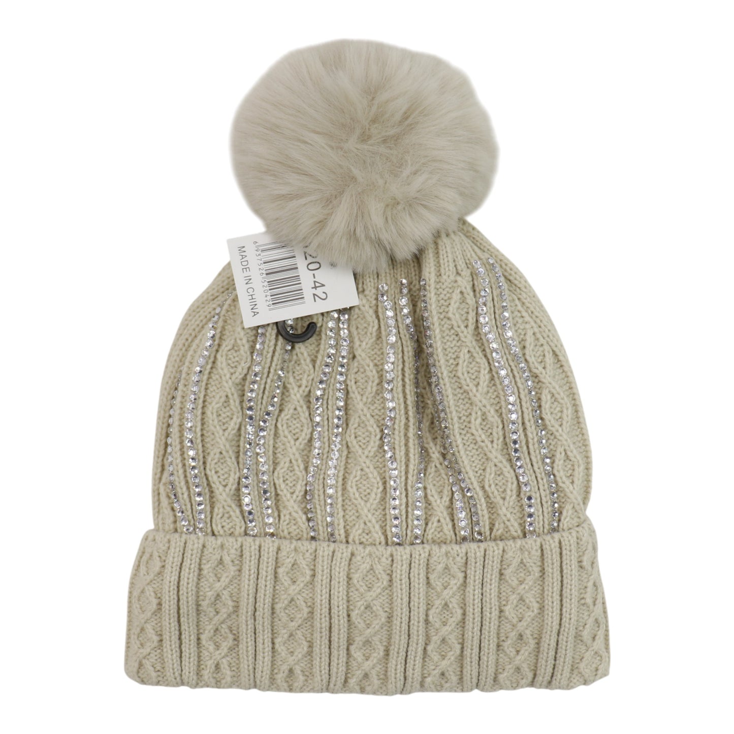 Pom Pom Rhinestone Decor Beanie H20-42. (12PC)