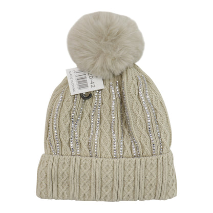 Pom Pom Rhinestone Decor Beanie H20-42. (12PC)