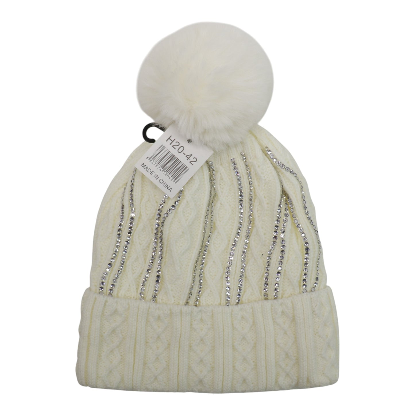 Pom Pom Rhinestone Decor Beanie H20-42. (12PC)