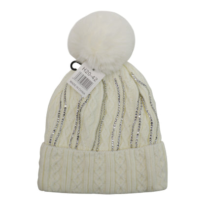 Pom Pom Rhinestone Decor Beanie H20-42. (12PC)