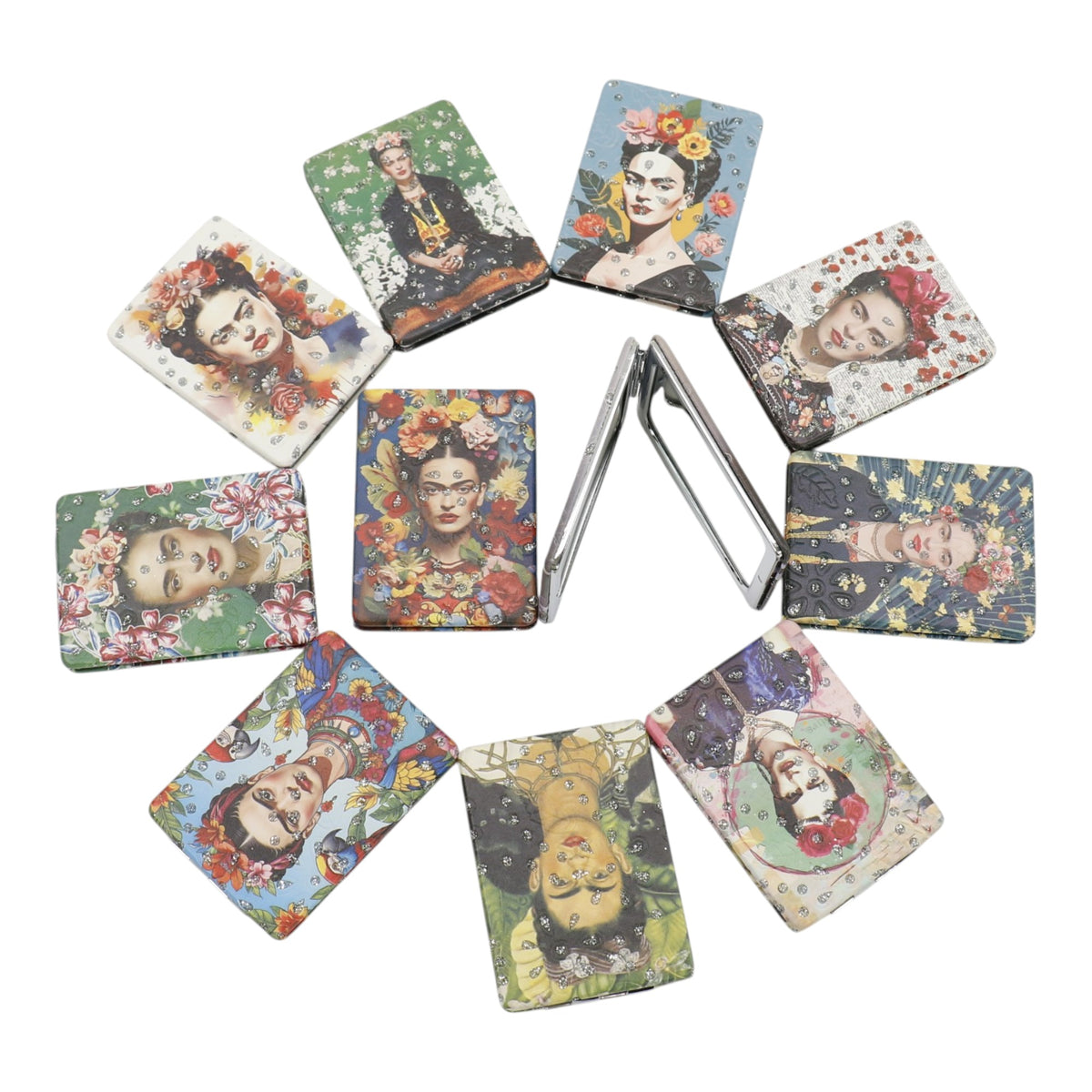 Frida Kahlo Rectangular Glitter Compact Makeup Mirror JM6423-10 (12PC)