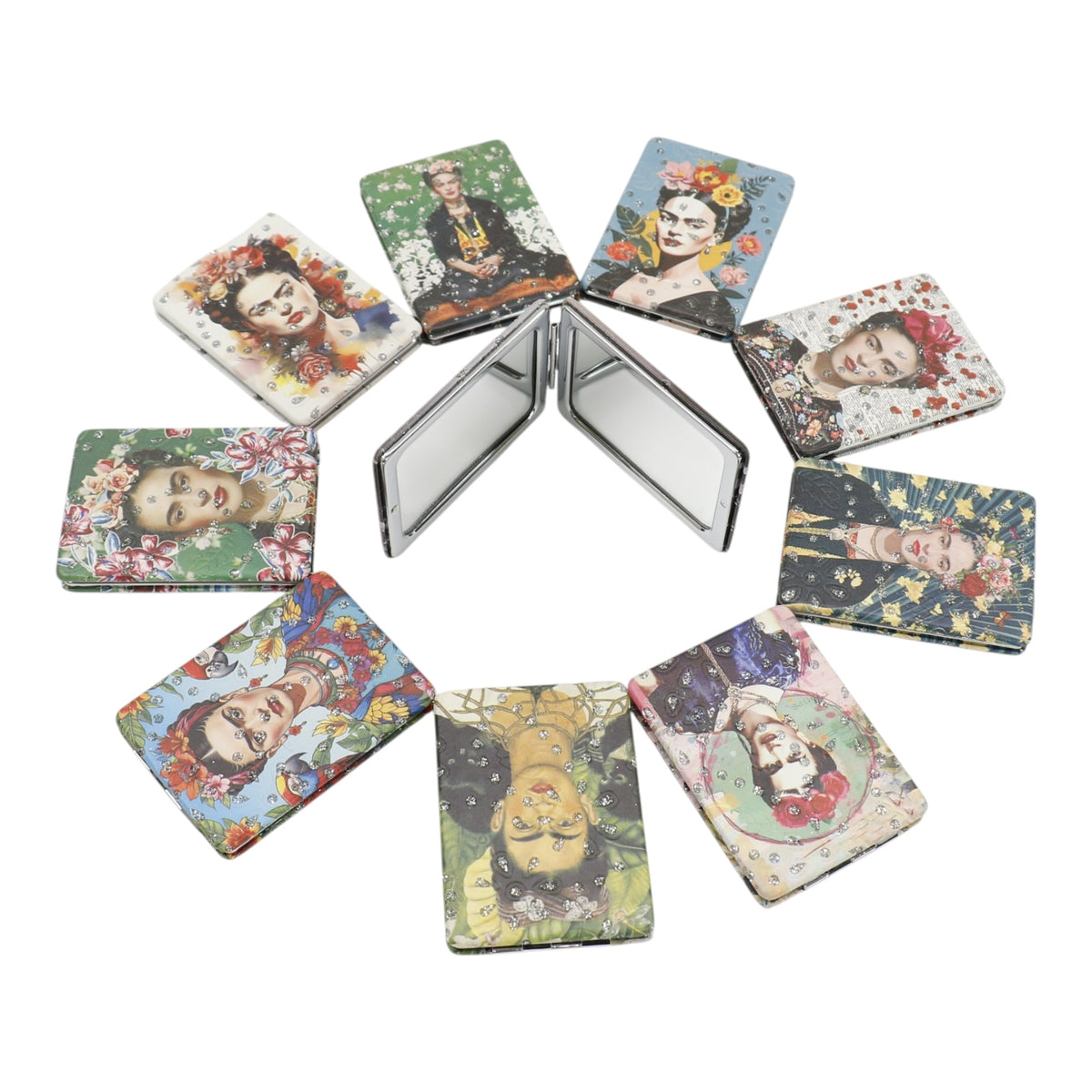 Frida Kahlo Rectangular Glitter Compact Makeup Mirror JM6423-10 (12PC)