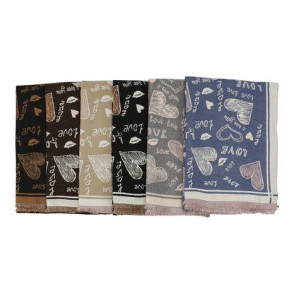 Cashmere Feel Winter Reversible Love N Heart Pattern Scarves SCF4827-23 (12PC)