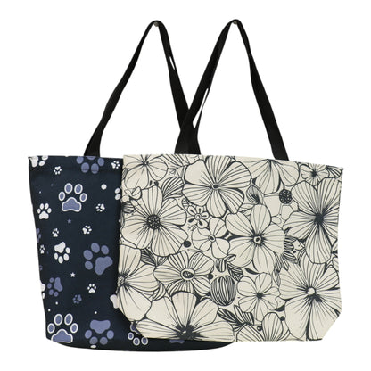 White and Navy Painterly Artistic Tote Bag JB6114-7 (12PC)