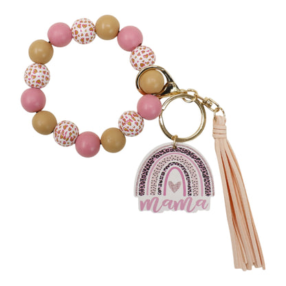 Multi Color Beaded Keychain Bracelet With Tassel JK6226-1 (12PC)