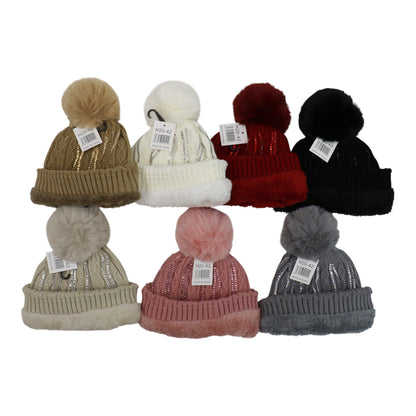 Pom Pom Rhinestone Decor Beanie H20-42. (12PC)