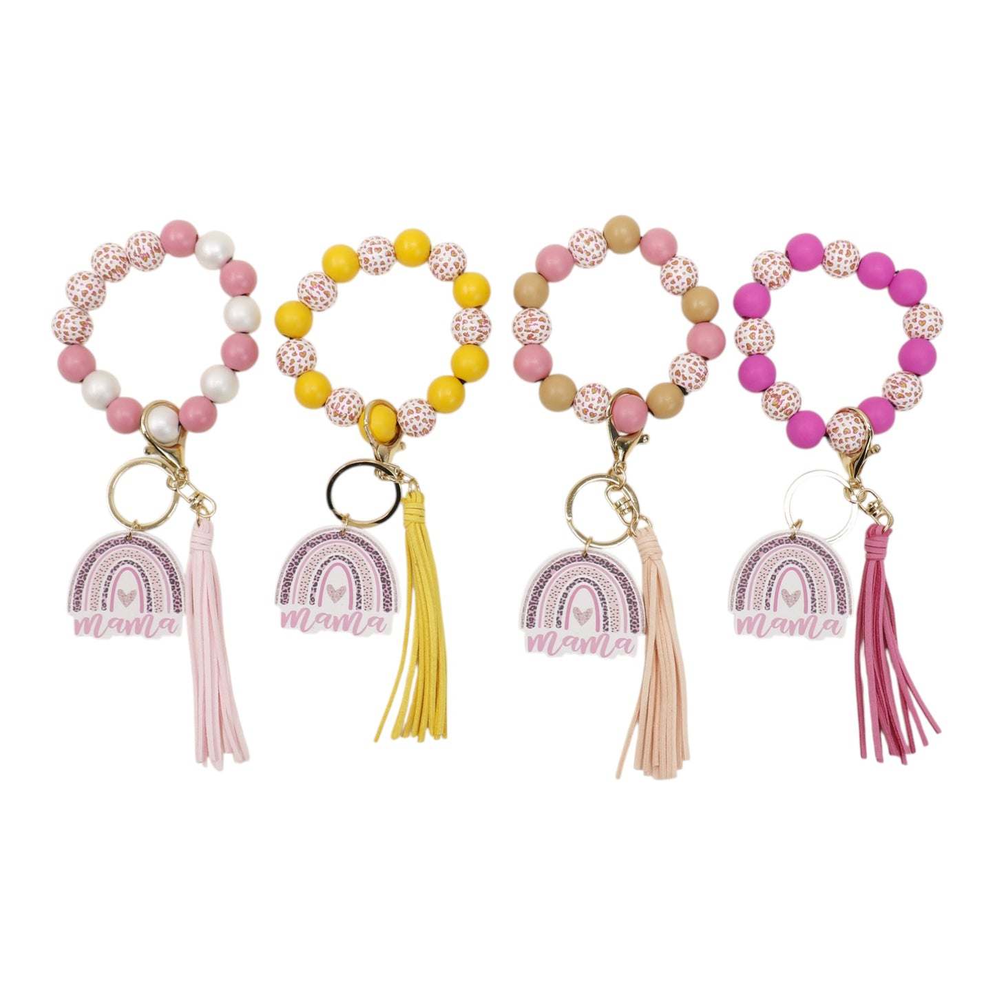 Multi Color Beaded Keychain Bracelet With Tassel JK6226-1 (12PC)