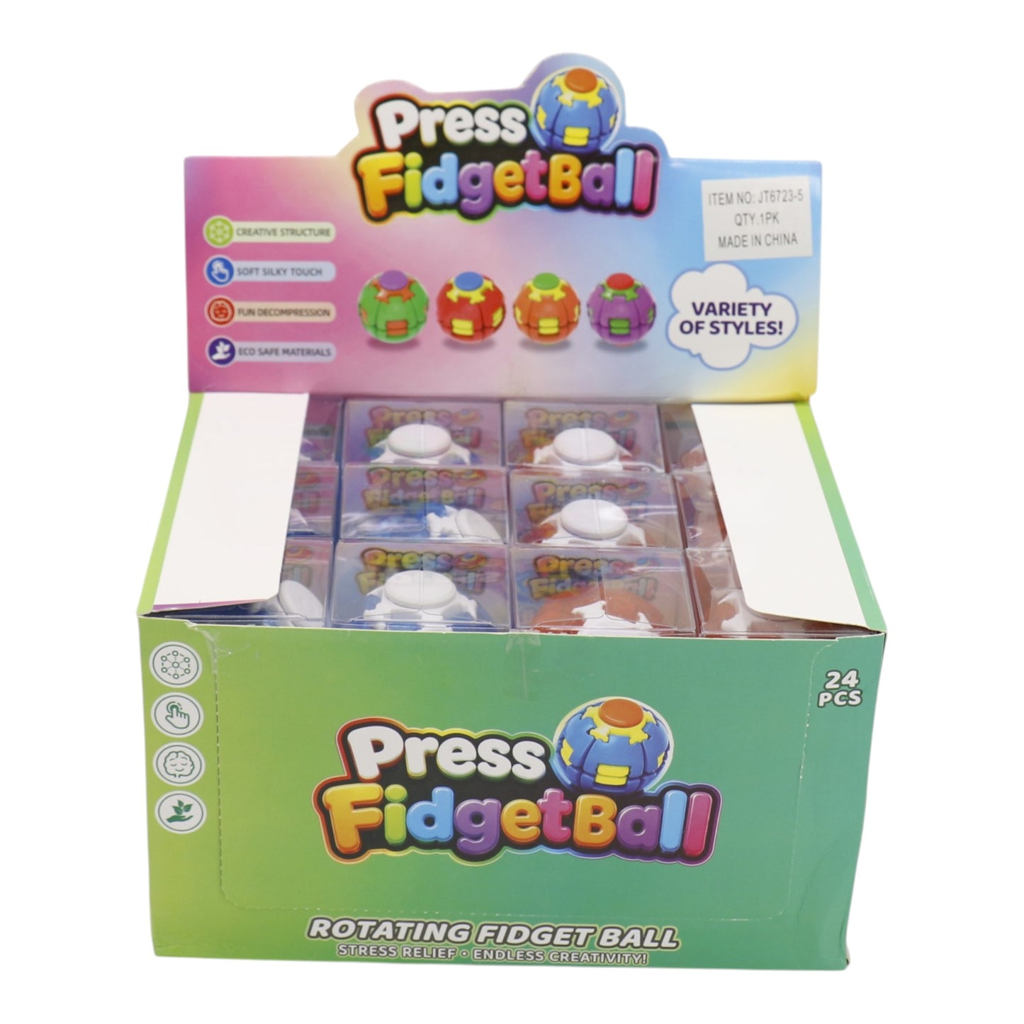 Press to Spin Fidget Spinner HelixCore Rotating Stress Ball Fidget Toy JT6723-5 (24PC)