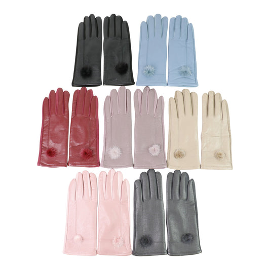 Women's Faux Leather Pom Pom Gloves GL178. (12PAIR)