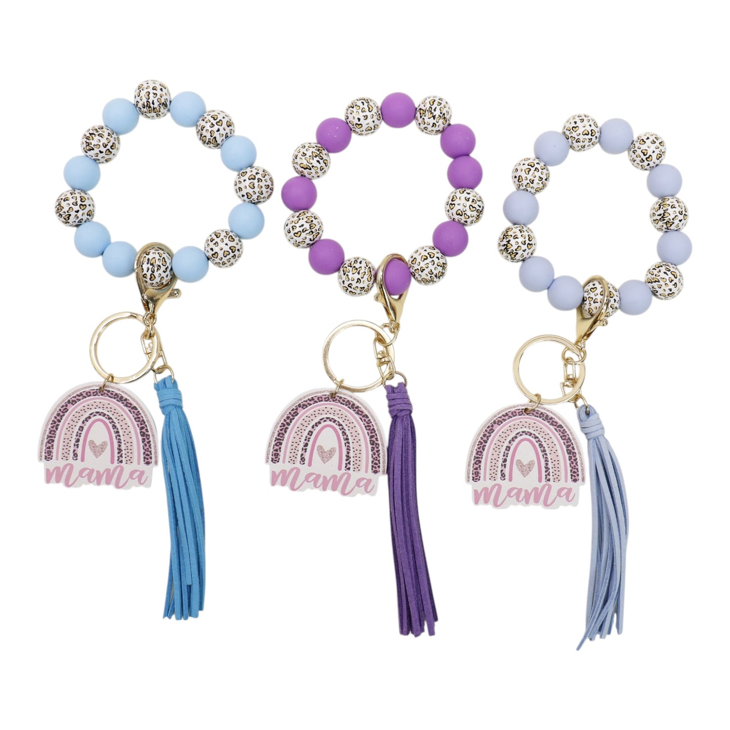 Multi Color Beaded Keychain Bracelet With Tassel JK6226-1 (12PC)