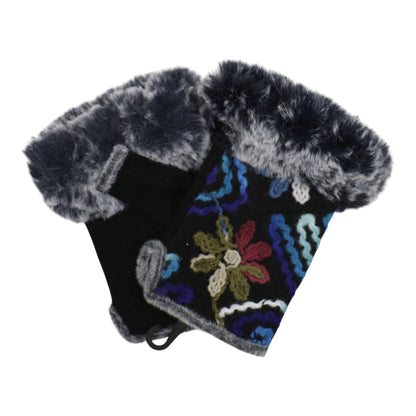 Women's Fingerless Faux Fur Flower Pattern Gloves GL187 (12PAIR)