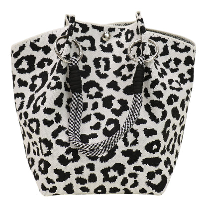 leopard Pattern Cord Strap Knitted Tote Bag SS51116-47(12PC)