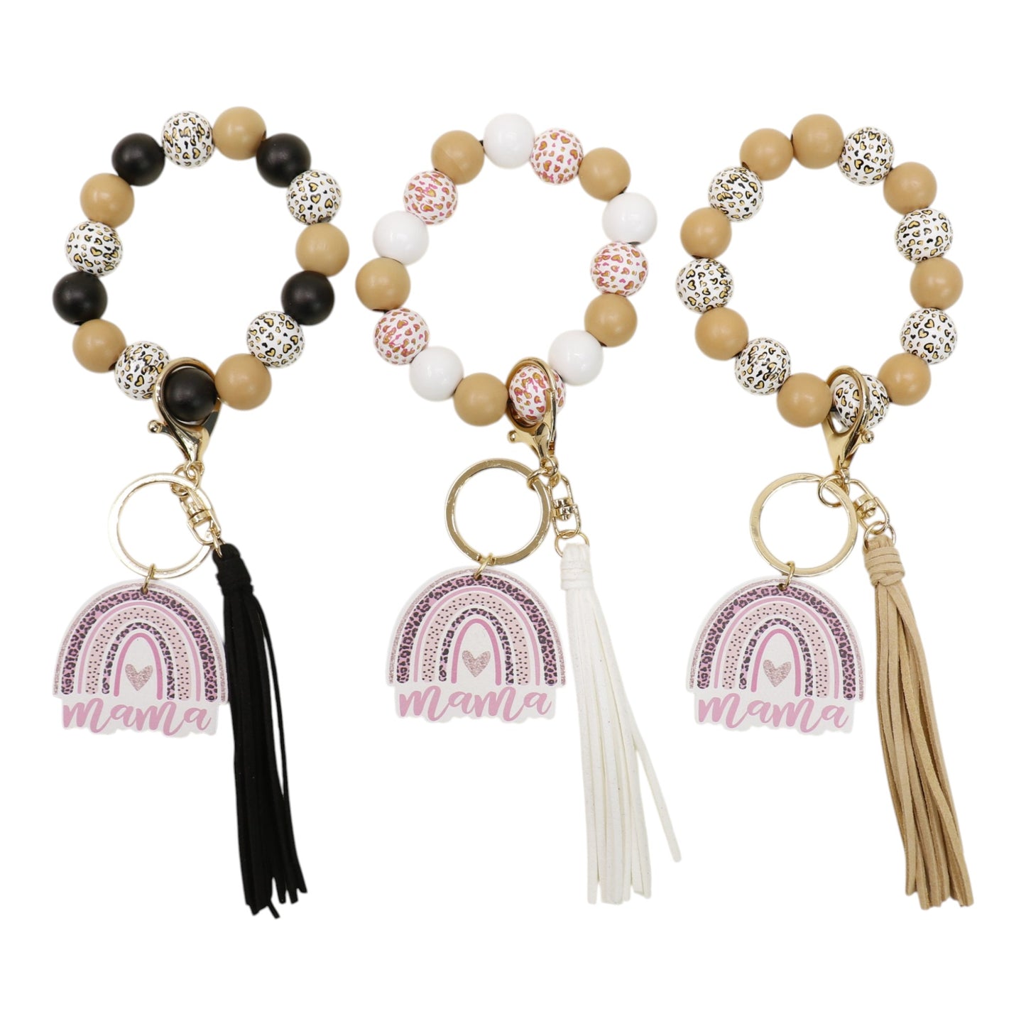 Multi Color Beaded Keychain Bracelet With Tassel JK6226-1 (12PC)