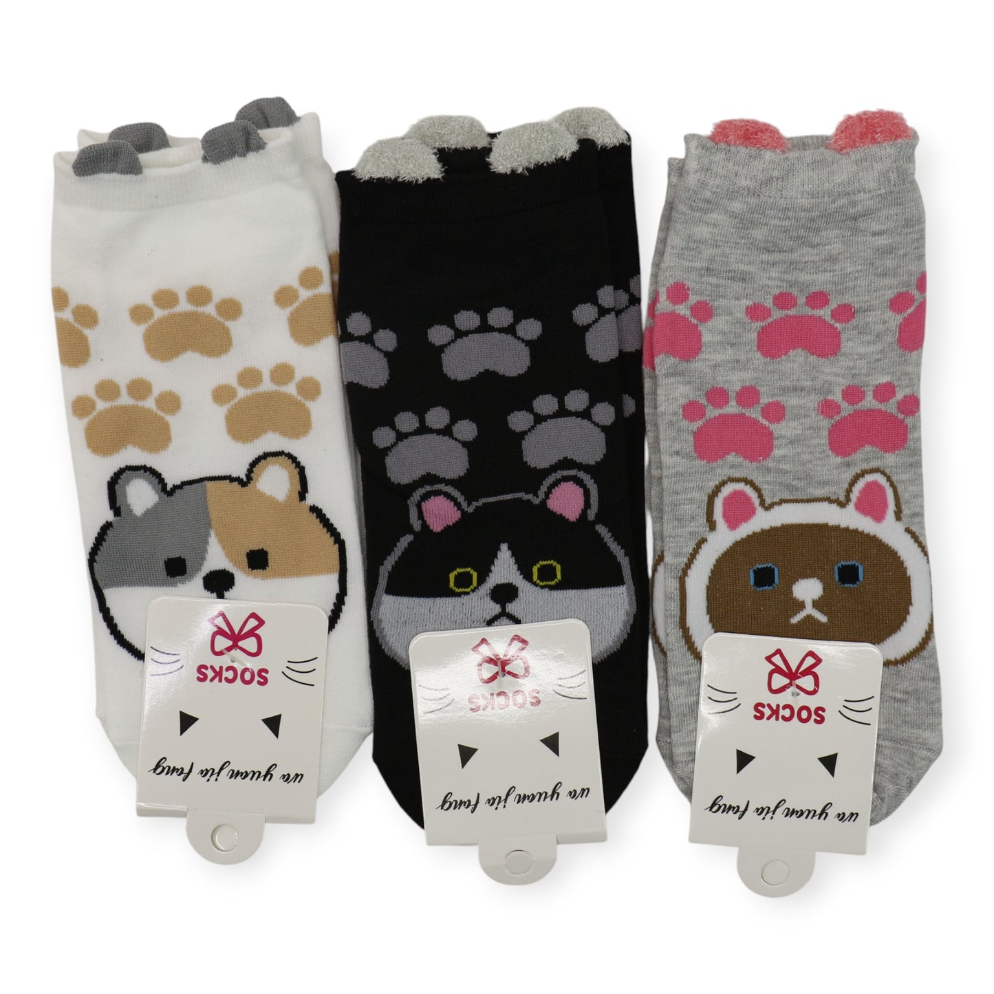 Women's Cute Cat Paw Cartoon Socks SS3517-3. (12PC)