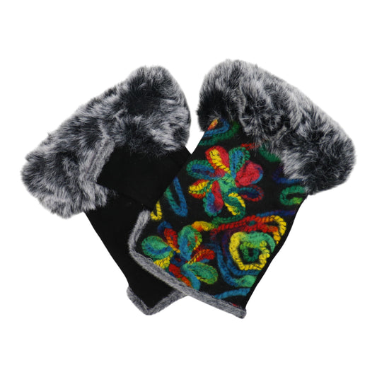 Women's Fingerless Faux Fur Flower Pattern Gloves GL187.. (12PAIR)