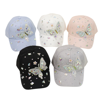 Bling Rhinestone Butterfly Baseball Cap HA6323-37.  (12PC)